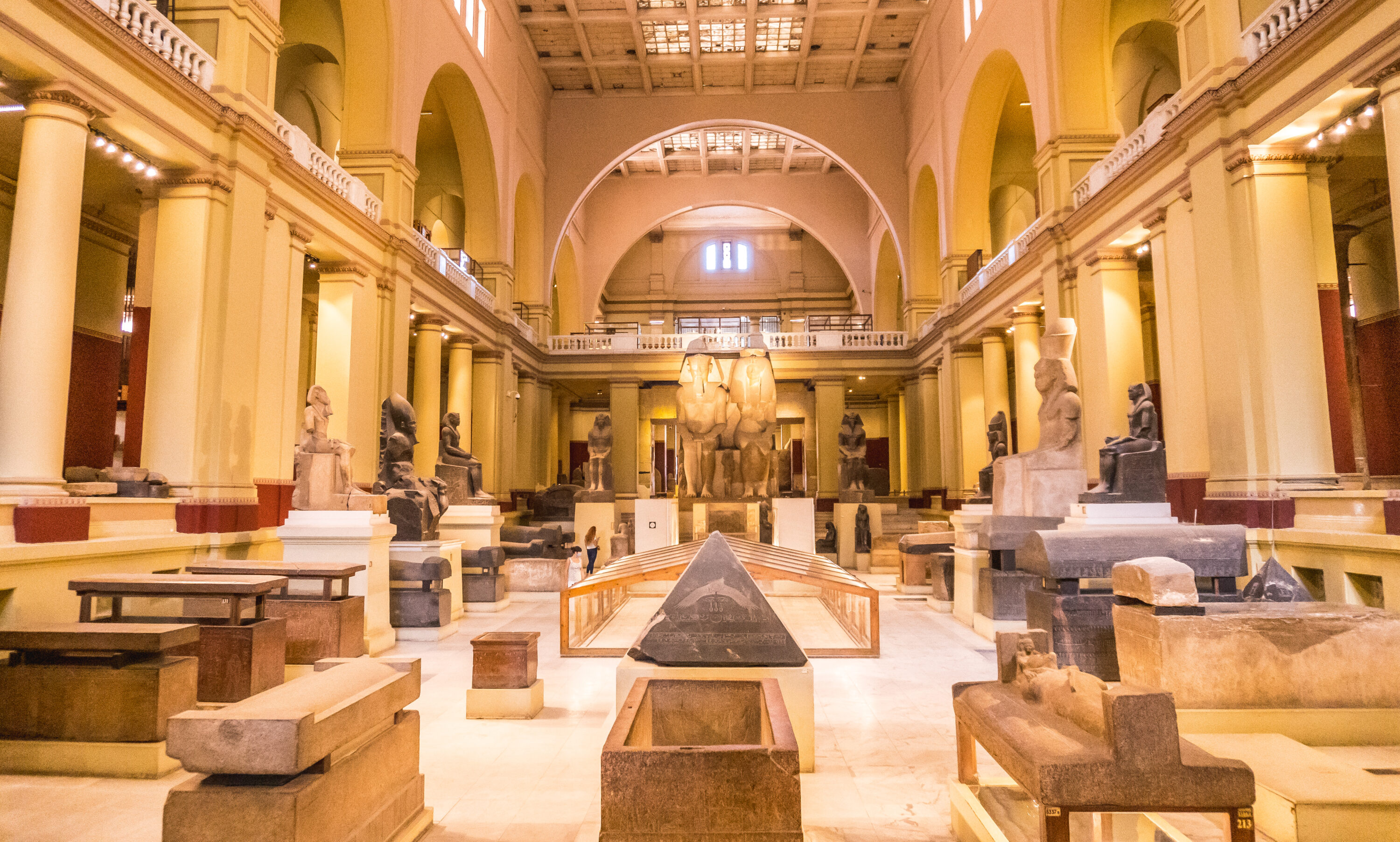 Amenemhat III pyramidion JE 35133 displayed in the central atrium of the Egyptian Museum in Cairo