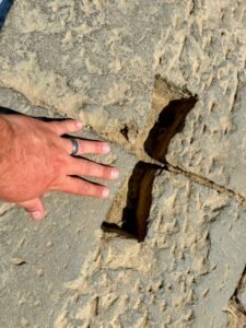 Rectangular mortise cut into an ancient sandstone block at the Temple of Kom Ombo in Egypt