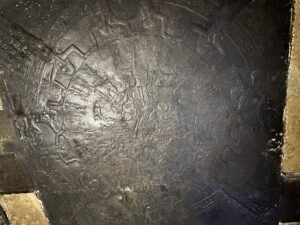 Circular zodiac relief carved into the ceiling of a chapel at the Temple of Hathor in Dendera, Egypt