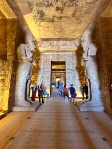 Osiride statues of Ramesses II lining the hypostyle hall inside the Great Temple at Abu Simbel