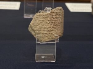 Dynasty 19 cuneiform tablet fragment from Pi-Ramesses at Qantir, found in 2003 and displayed at the Egyptian Museum in Cairo
