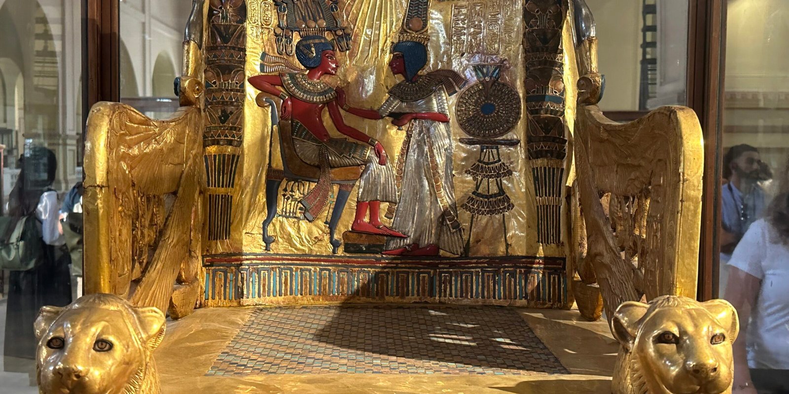 Golden throne of Tutankhamun from tomb KV62, showing the king and Queen Ankhesenamun on the backrest