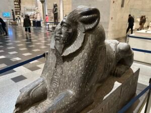 Black granodiorite mane sphinx of 12th-Dynasty King Amenemhat III, CG 530, one of the Tanis sphinxes once called Hyksos sphinxes, displayed at NMEC in Cairo