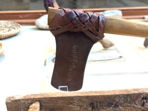 Bronze axe of 17th-Dynasty King Kamose, CG 52647 and JE 4675, with royal inscription and horn handle, from Queen Ahhotep’s burial at Dra Abu el-Naga