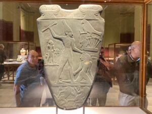 Narmer Palette showing King Narmer in the White Crown smiting an enemy, Early Dynastic 1st Dynasty, Egyptian Museum in Cairo