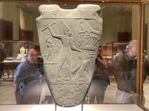 Narmer Palette showing King Narmer in the White Crown smiting an enemy, Early Dynastic 1st Dynasty, Egyptian Museum in Cairo