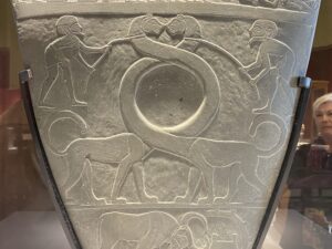 Intertwined serpopards around the cosmetic recess of the Narmer Palette, 1st Dynasty, displayed in the Egyptian Museum in Cairo