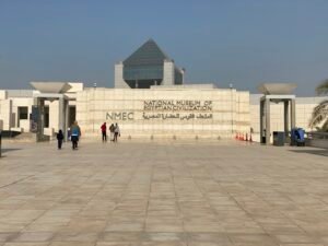 Entrance plaza and facade of the National Museum of Egyptian Civilization (NMEC) in Cairo
