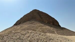 Close view of the eroded mudbrick core of the Pyramid of Senusret II at Lahun, Egypt