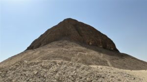 Close view of the eroded mudbrick core of the Pyramid of Senusret II at Lahun, Egypt