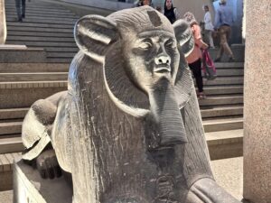 Granite sphinx of King Amenemhat III from Tanis, one of the paired GEM 1380/1381 sphinxes displayed at the Grand Egyptian Museum in Giza