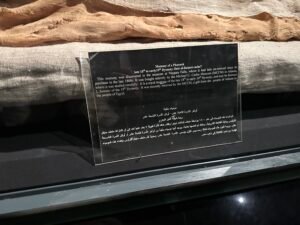 Luxor Museum label for the probable mummy of Ramesses I, a late 18th- to early 19th-Dynasty royal mummy returned from the Michael C. Carlos Museum