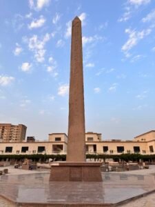 Red granite obelisk of Pharaoh Senusret I, 12th Dynasty, standing at the ancient Temple of Ra-Atum at Heliopolis in Matariya, Cairo