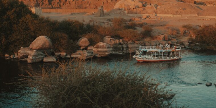 Ancient Egyptian ruins beside the Nile, providing historical context for the biblical Exodus chronology