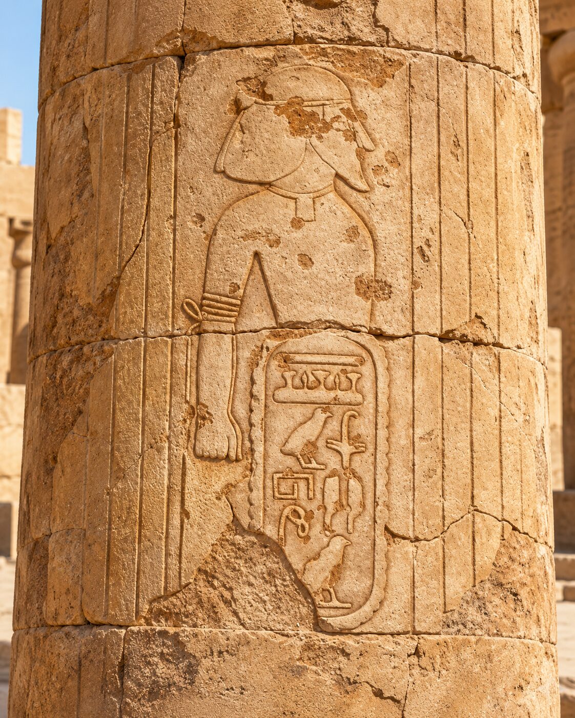 Visualized recreation of the original Soleb column relief showing the Shasu of Yahweh inscription and surrounding carved figure.