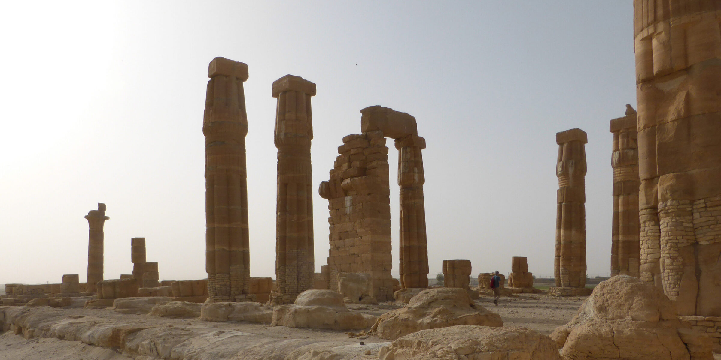 Ruins and standing columns of the Temple of Soleb in northern Sudan, built by Pharaoh Amenhotep III